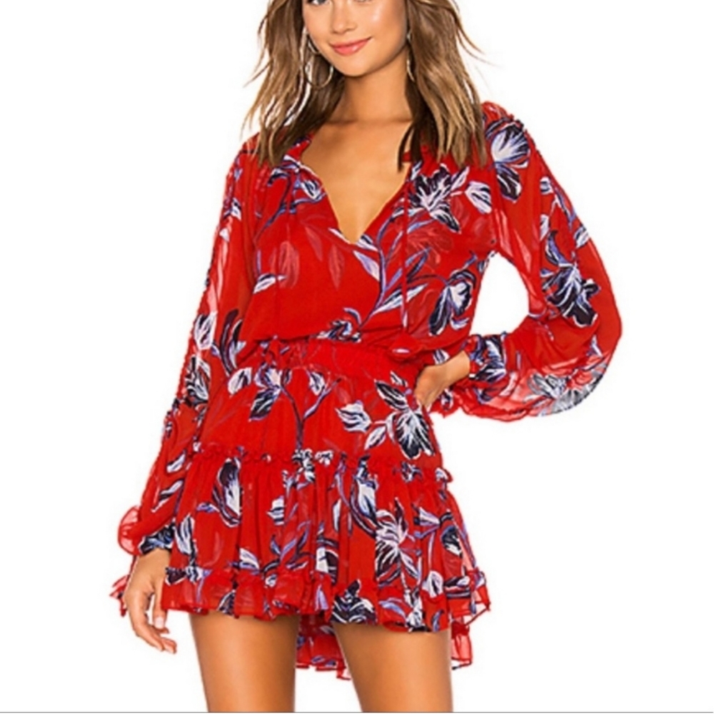 Misa Los Angeles Red Floral Dress